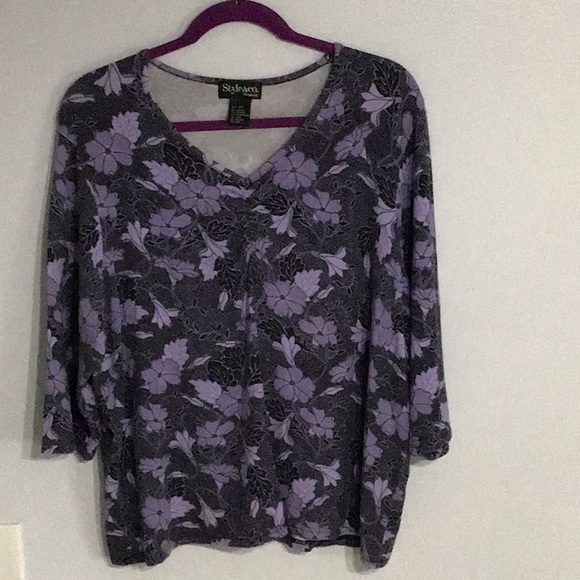 Style & Co. Tops - Style & Company 3/4 Sleeve Lavender & Black Blouse